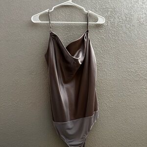 Vici Mocha Satin Cowl Neck Bodysuit